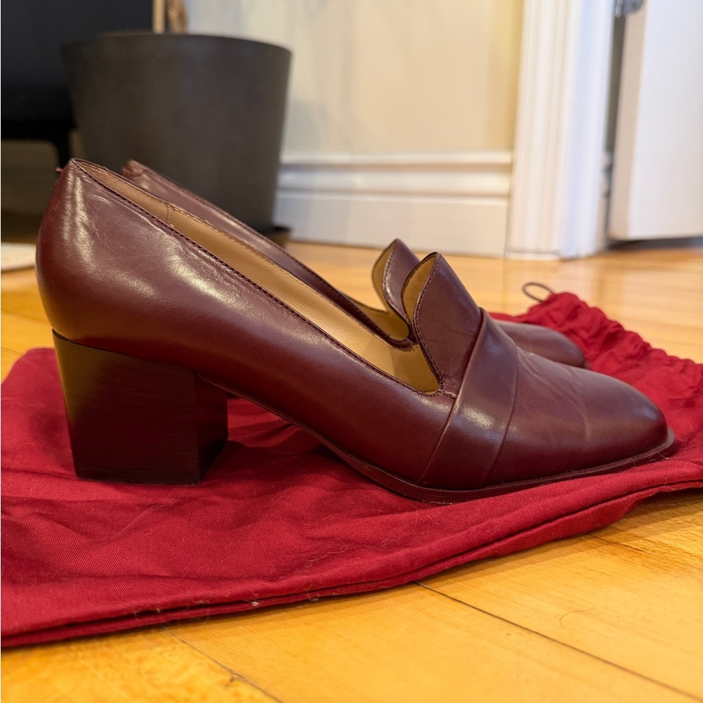 Tamara Mellon Burgandy Vitello Calf Fellini Loafers, 37.5, Made in Italy - Picture 2 of 6